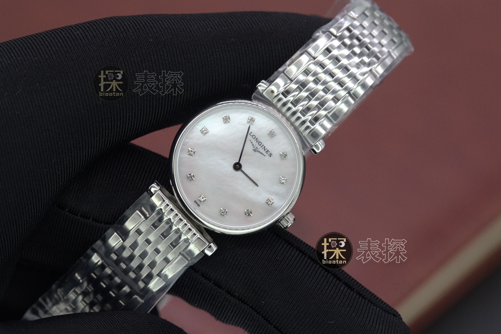 Jialan series Longines1:1replica hand bezel diamond white dialsteel bracelet front view
