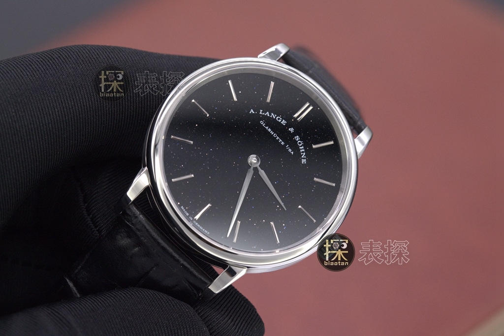 F8 Lange 1:1replica watch black dial black leather bracelet front view