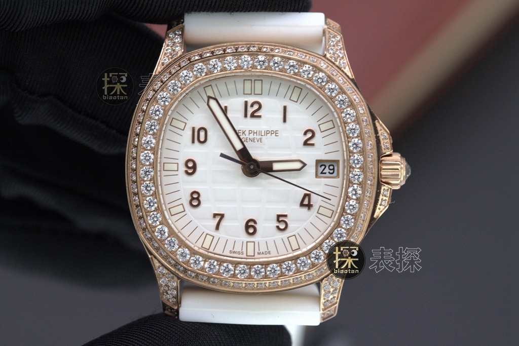 Grenade series Patek Philippe1:1replica watch women's 18Kwhite dial ring diamond lumerubber strap front view