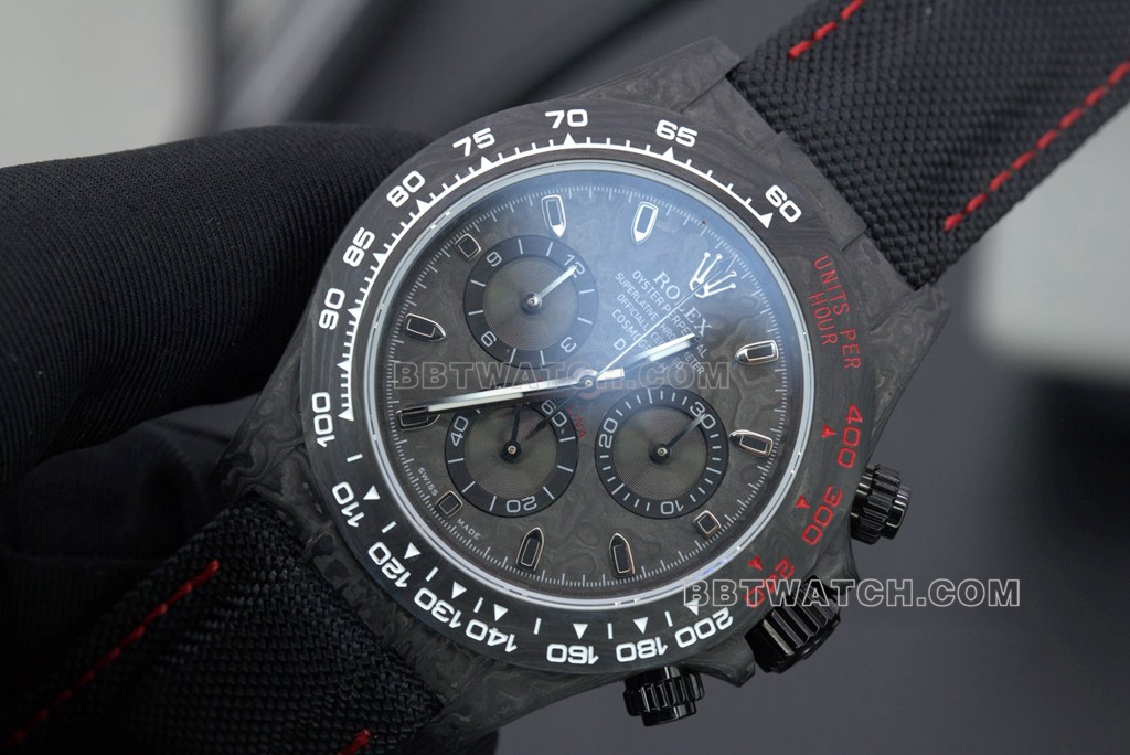 Rolex top collectible watches N Factory Daytona carbon fiber 4130 dial details