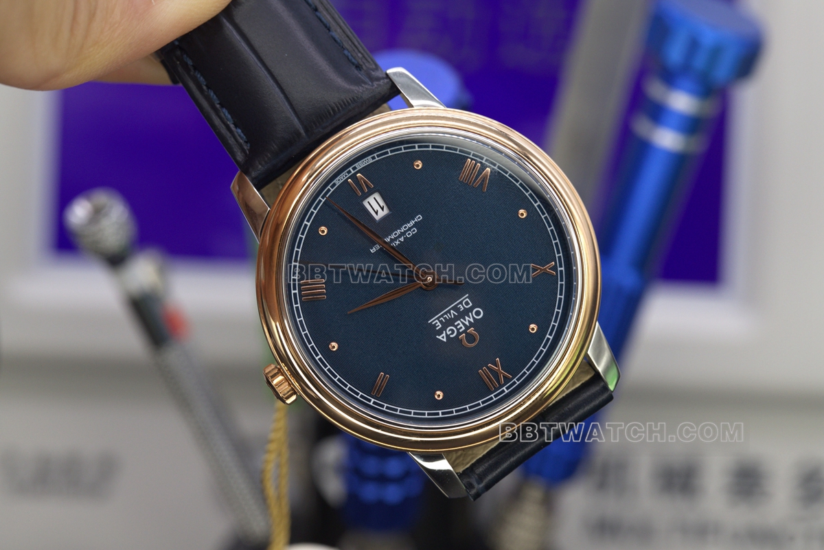 A+ Omega Butterfly Top collectible watches Rose Gold Blue Plate 39.5mm for Men