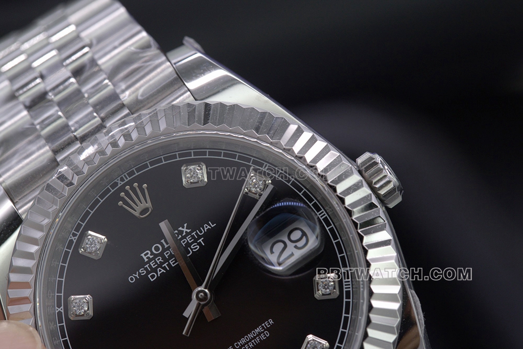 C factory Rolex log 41mm top-tier watch black diamond face men's business casual dial details