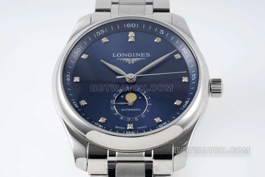 APS factory Longines watchmaking tradition watch blue dialmoon phasesteel braceletL2.919.4.97.6front live photo