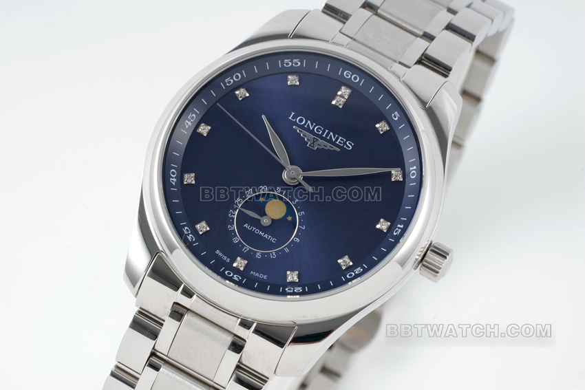 APS factory Longines watchmaking tradition watch blue dialmoon phasesteel braceletL2.919.4.97.6front live photo