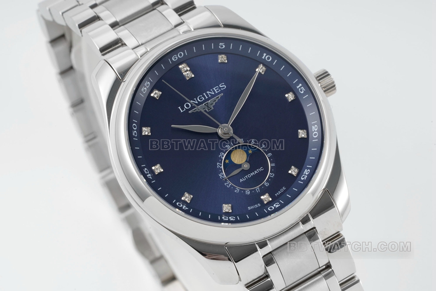 APS factory Longines watchmaking tradition watch blue dialmoon phasesteel braceletL2.919.4.97.6front live photo