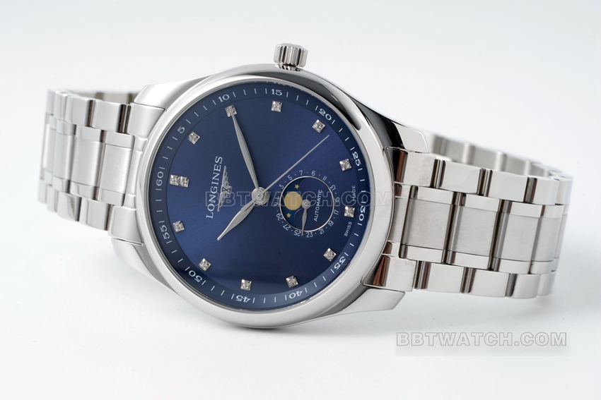 APS factory Longines watchmaking tradition watch blue dialmoon phasesteel braceletL2.919.4.97.6front live photo