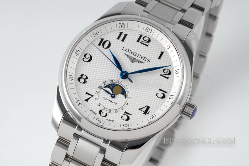 APS factory Longines watchmaking traditional top-tier replicasilver dialmoon phasesteel bracelet model L2.909.4.78.6front live photo