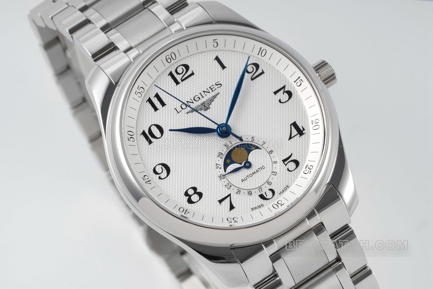 APS factory Longines watchmaking traditional top-tier replicasilver dialmoon phasesteel bracelet model L2.909.4.78.6front live photo