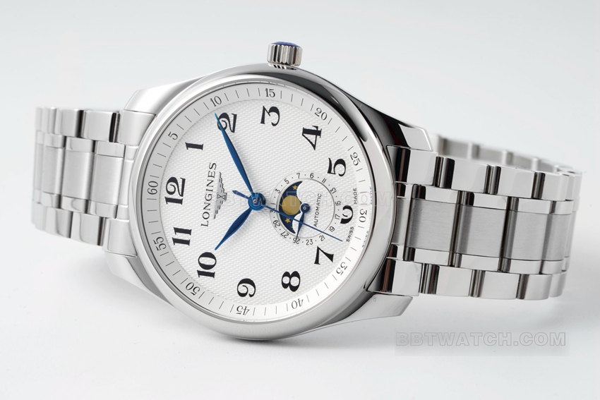 APS factory Longines watchmaking traditional top-tier replicasilver dialmoon phasesteel bracelet model L2.909.4.78.6front live photo