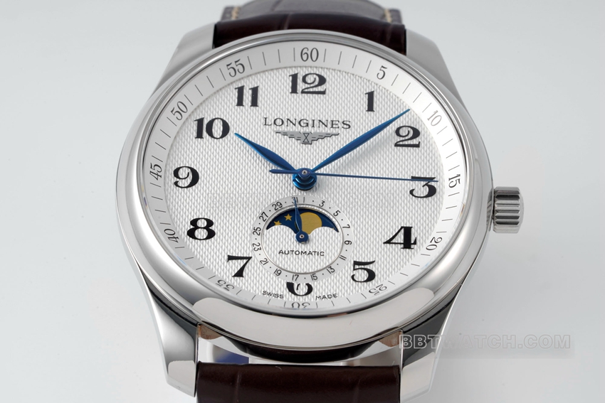 APS factory Longines watchmaking tradition super clonesilver dialmoon phaseleather strap model L2.909.4.78.3front live photo