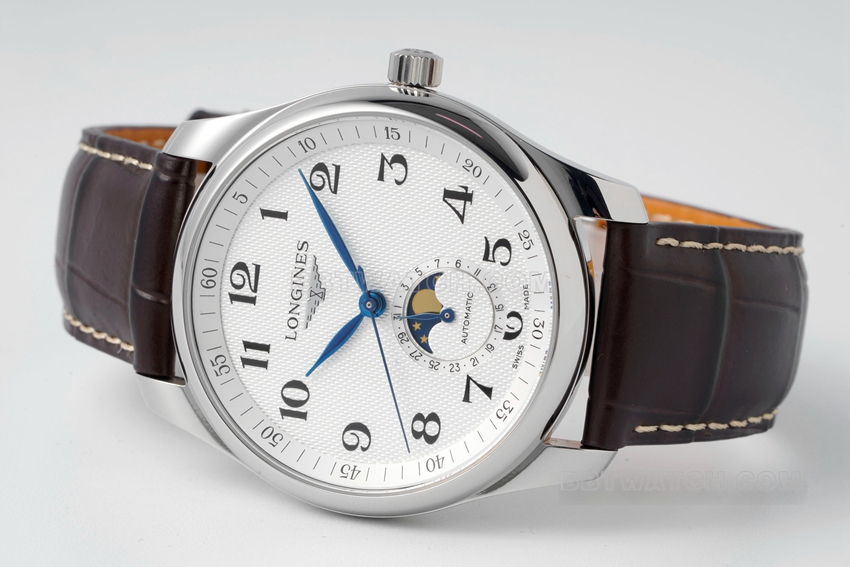 APS factory Longines watchmaking tradition super clonesilver dialmoon phaseleather strap model L2.909.4.78.3front live photo