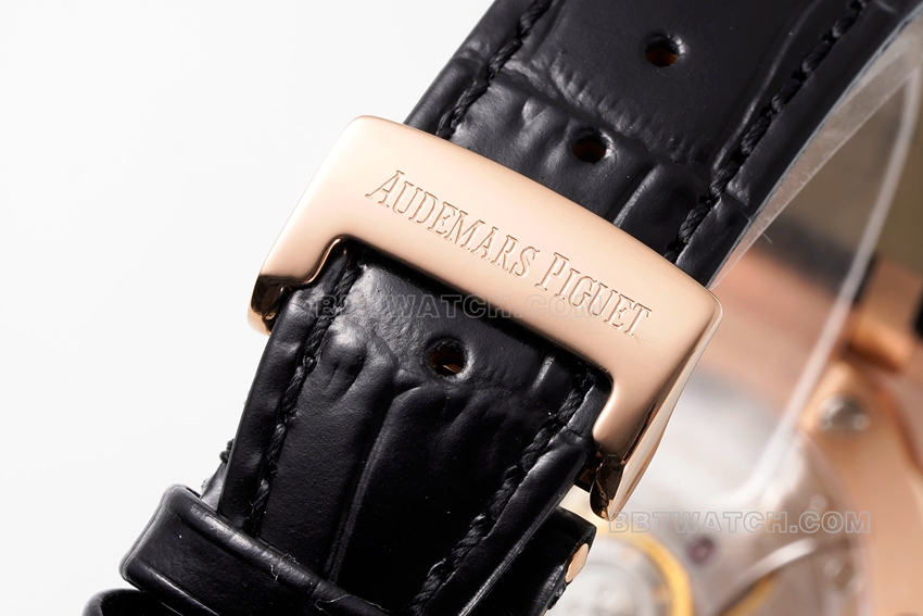 APS factory Audemars PiguetRoyal Oak1:1super cloneblack dialrose goldleather strap model 15510OR.OO.D002CR.02braceletlive photos
