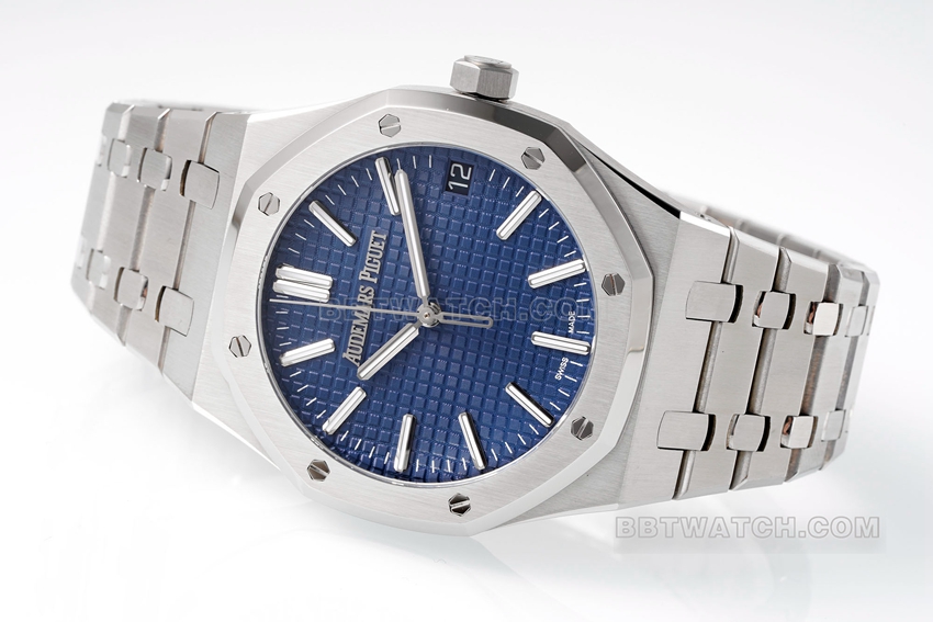 APS factory Audemars PiguetRoyal Oaktop-tier replicablue dialsteel bracelet model 15510ST.OO.1320ST.06front live photo