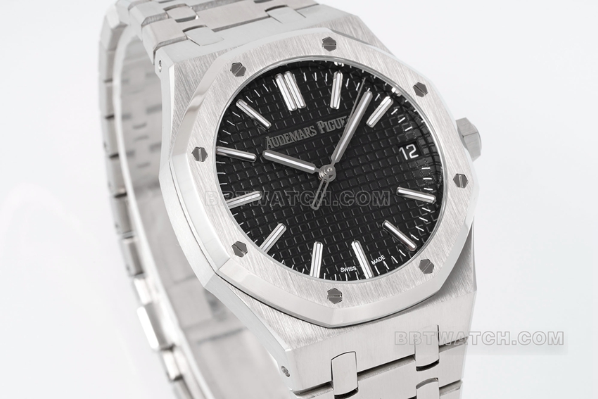 APS factory Audemars PiguetRoyal Oak1:1super cloneblack dialsteel bracelet model 15510ST.OO.1320ST.07front live photo