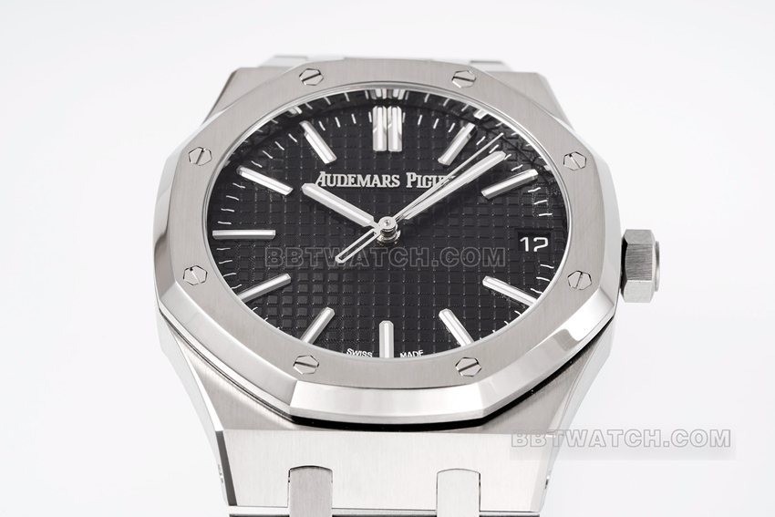 APS factory Audemars PiguetRoyal Oak1:1super cloneblack dialsteel bracelet model 15510ST.OO.1320ST.07front live photo
