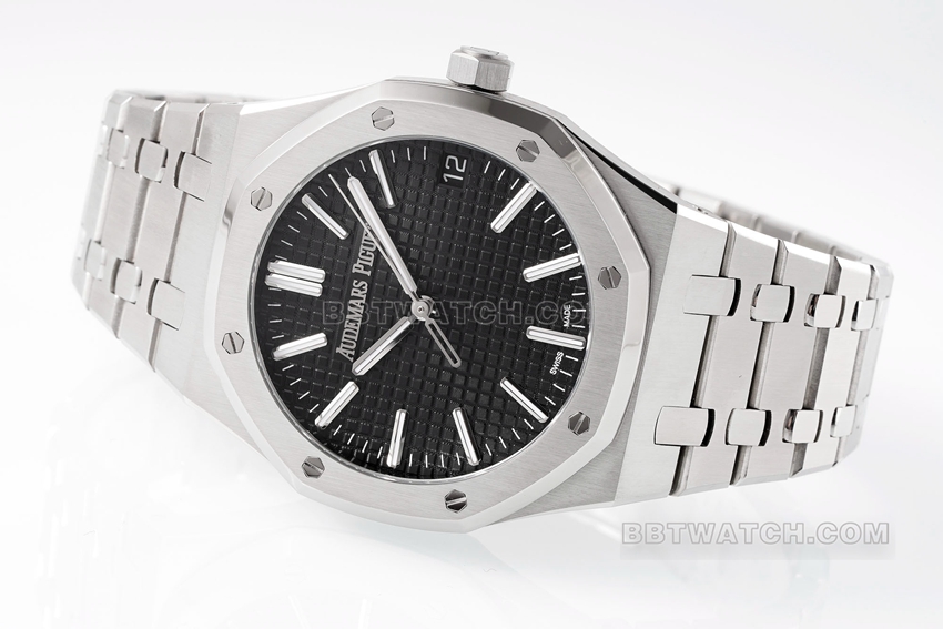 APS factory Audemars PiguetRoyal Oak1:1super cloneblack dialsteel bracelet model 15510ST.OO.1320ST.07front live photo