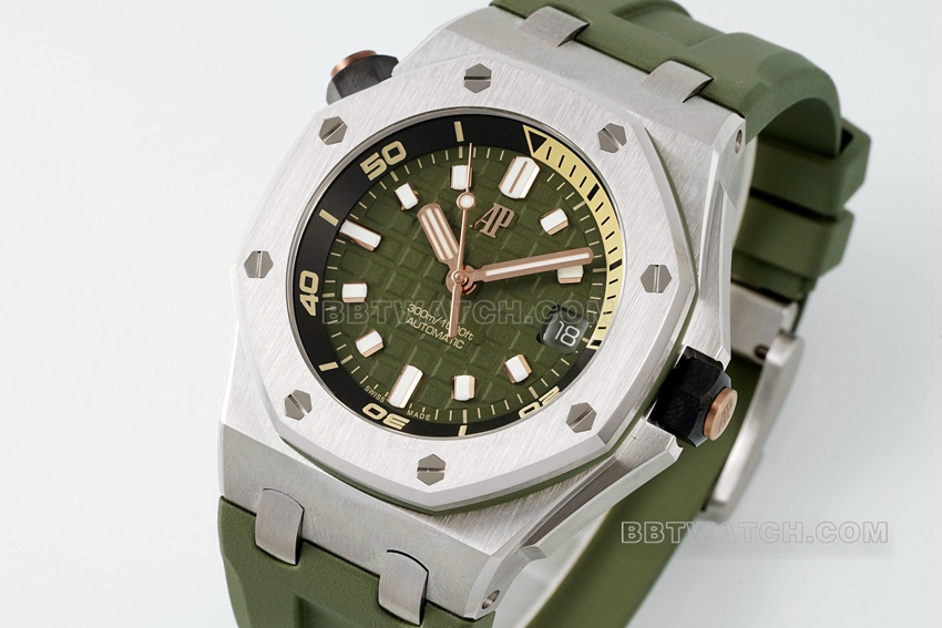 APS factory Audemars PiguetRoyal Oak offshore avocado rubber model 15720ST.OO.A052CA.01front live photo