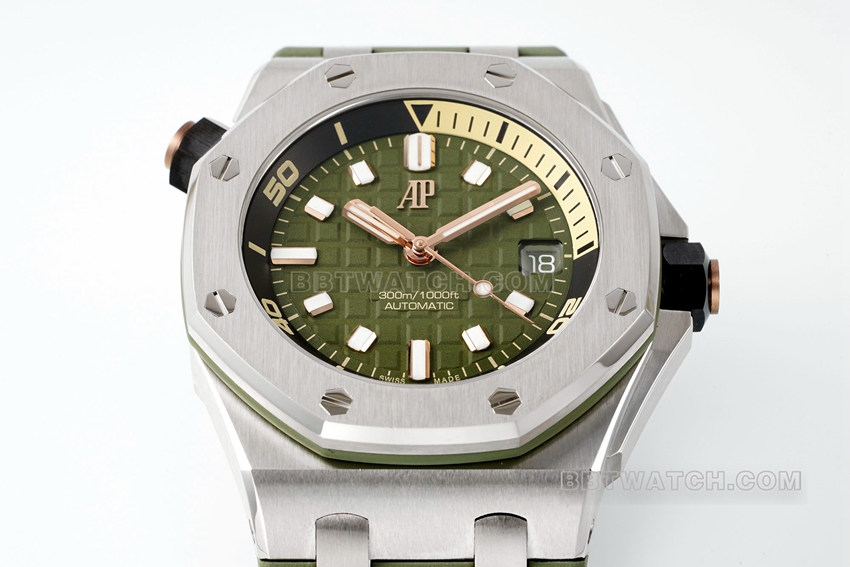 APS factory Audemars PiguetRoyal Oak offshore avocado rubber model 15720ST.OO.A052CA.01front live photo