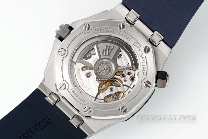 APS factory Audemars PiguetRoyal Oak offshore type 1:1top-tier sea blue dial rubber model 15720ST.OO.A027CA.01caseback live photo