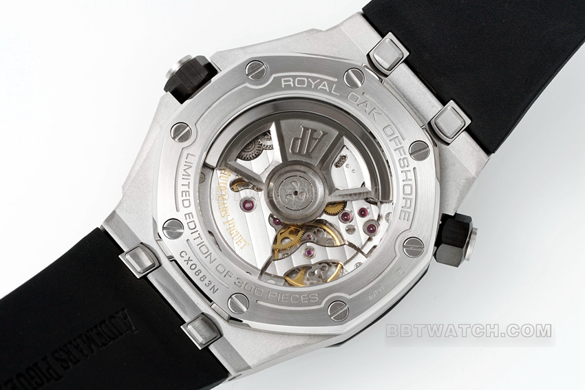 APS factory Audemars PiguetRoyal Oak offshore top-tier 1:1super cloneblack dial rubber model 15720CN.OO.A002CA.01caseback live photo