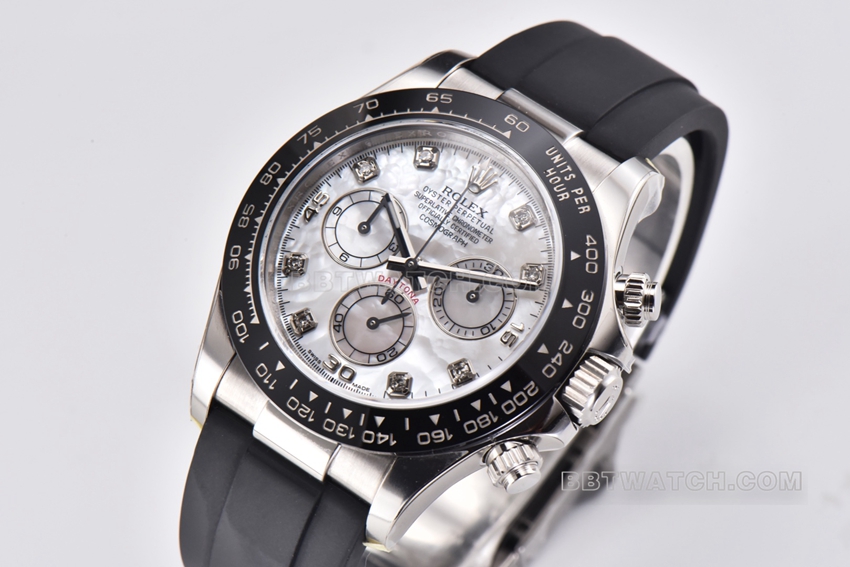 Factory C Rolex Daytona1:1super watch mother-of-pearl plate rubber model m116519ln-0026front live photo