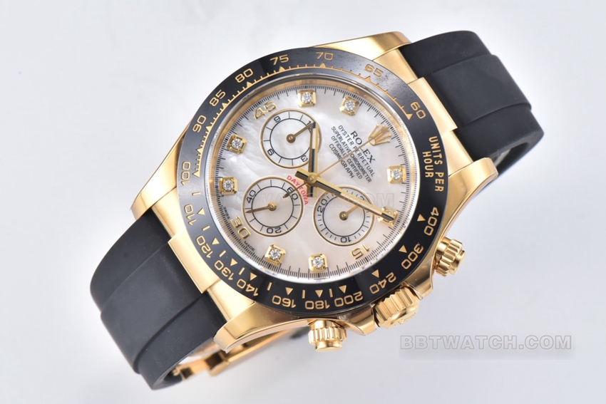 Factory C RolexDaytona1:1super mother-of-pearl disc yellow gold rubber model m116518ln-0045front live photo