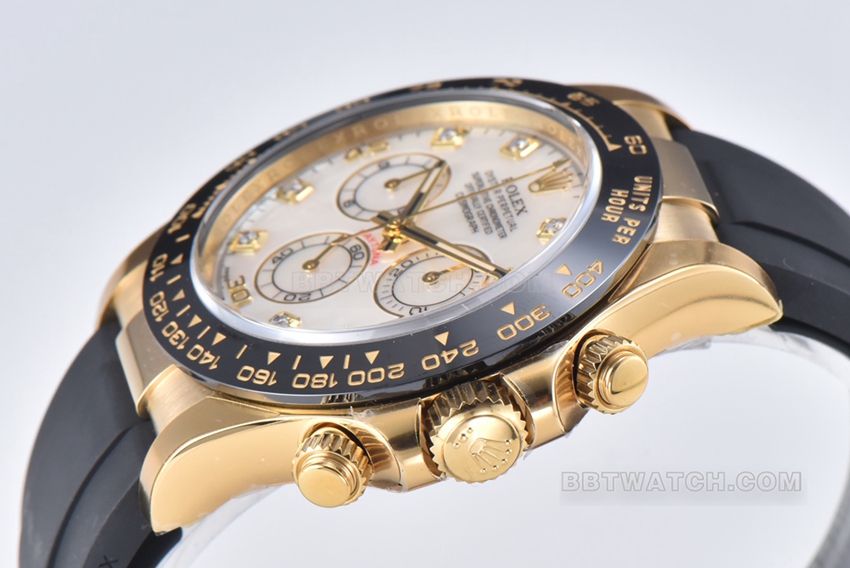 Factory C RolexDaytona1:1super mother-of-pearl disc yellow gold rubber model m116518ln-0045side live photo