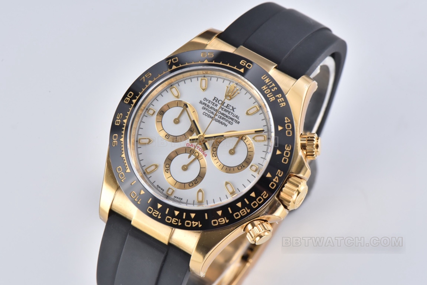 C Factory RolexDaytona1:1super clonewhite dialyellow gold rubber model m116518ln-0041front live photo