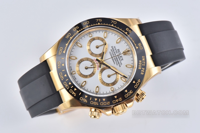 C Factory RolexDaytona1:1super clonewhite dialyellow gold rubber model m116518ln-0041front live photo
