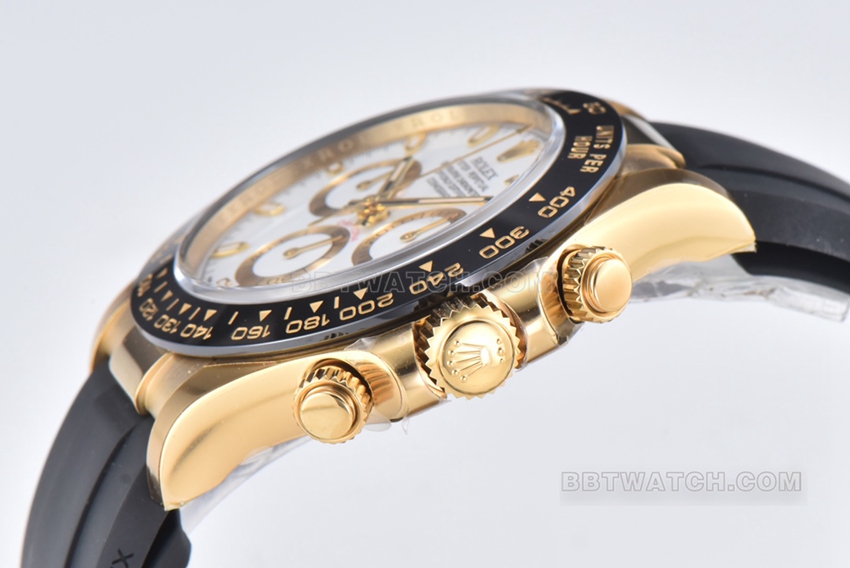 C Factory RolexDaytona1:1super clonewhite dialyellow gold rubber model m116518ln-0041side live photo