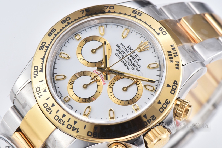C Factory Rolex Daytona1:1top-tier replicawhite dial gold steel bracelet model m116503-0001front live photo