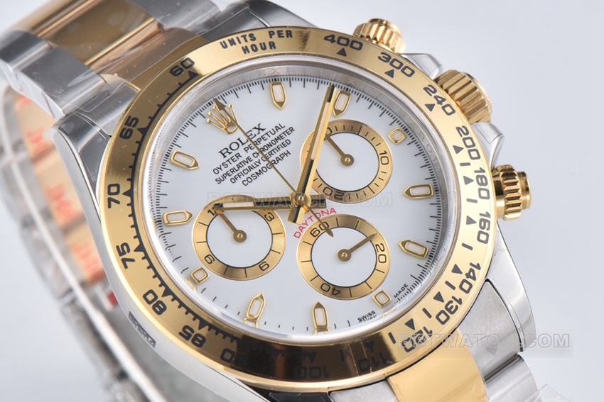 C Factory Rolex Daytona1:1top-tier replicawhite dial gold steel bracelet model m116503-0001front live photo