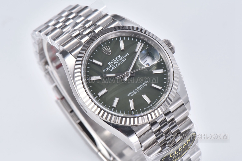 C factory Rolex log top-tier 1:1super green palm leaf pattern plate 36mm steel bracelet model m126234-0047front live photo