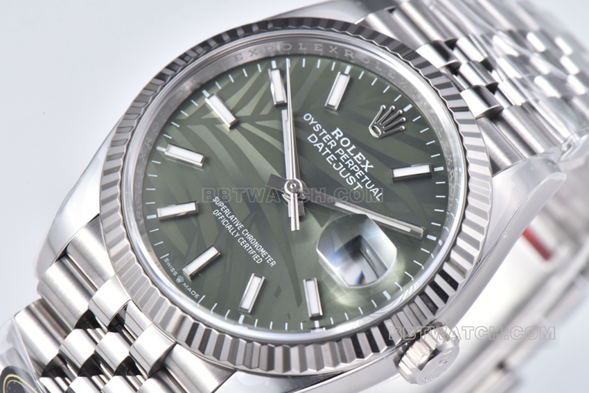 C factory Rolex log top-tier 1:1super green palm leaf pattern plate 36mm steel bracelet model m126234-0047front live photo