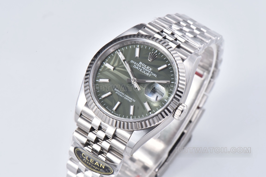 C factory Rolex log top-tier 1:1super green palm leaf pattern plate 36mm steel bracelet model m126234-0047front live photo