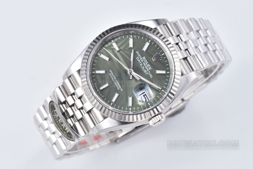 C factory Rolex log top-tier 1:1super green palm leaf pattern plate 36mm steel bracelet model m126234-0047front live photo