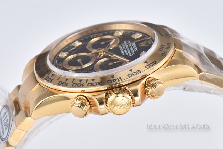 C factory Rolex Daytonatop-tier replicablack dialyellow goldsteel bracelet model m116508-0016side live photo