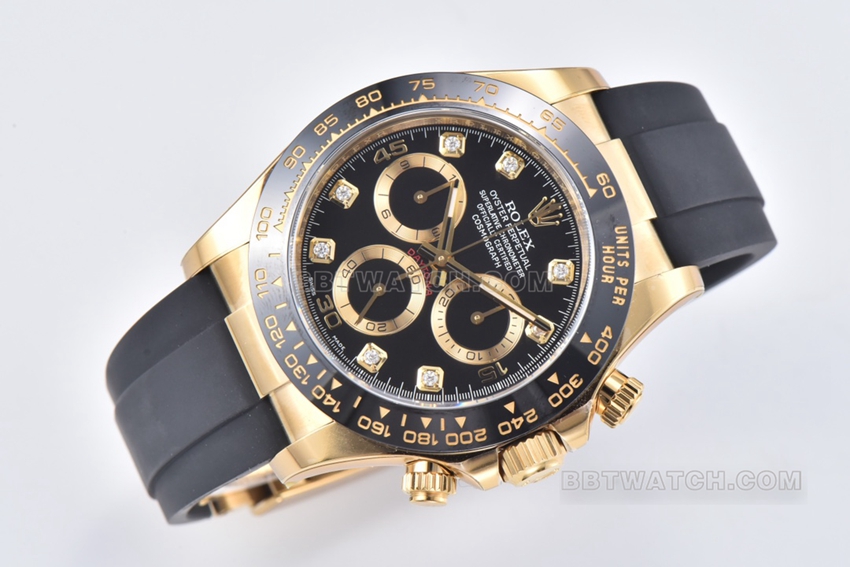 C Factory RolexDaytona1:1super cloneblack dialyellow gold rubber model m116518ln-0078front live photo