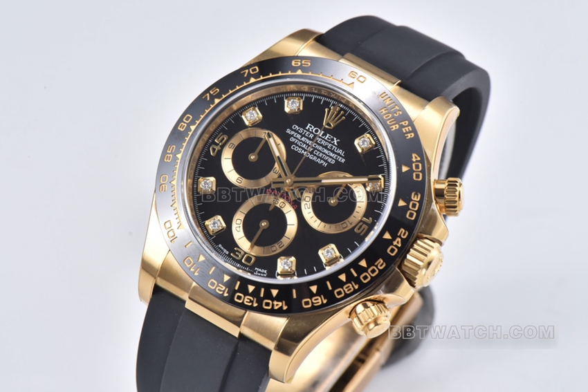 C Factory RolexDaytona1:1super cloneblack dialyellow gold rubber model m116518ln-0078front live photo