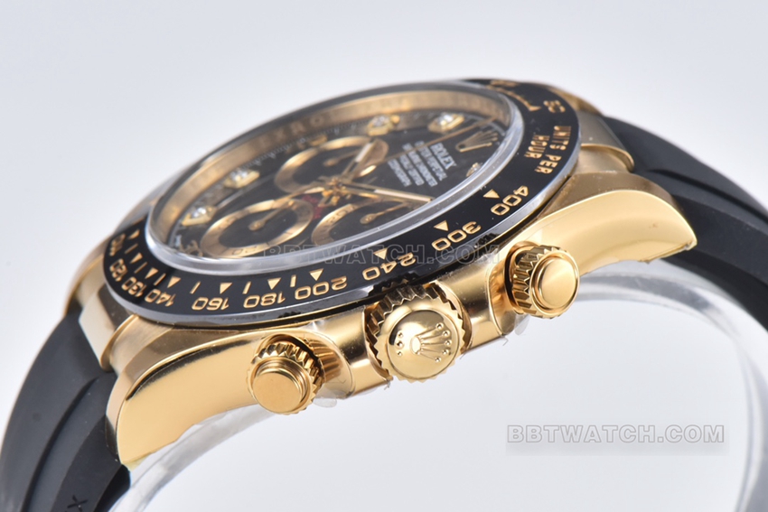 C Factory RolexDaytona1:1super cloneblack dialyellow gold rubber model m116518ln-0078side live photo