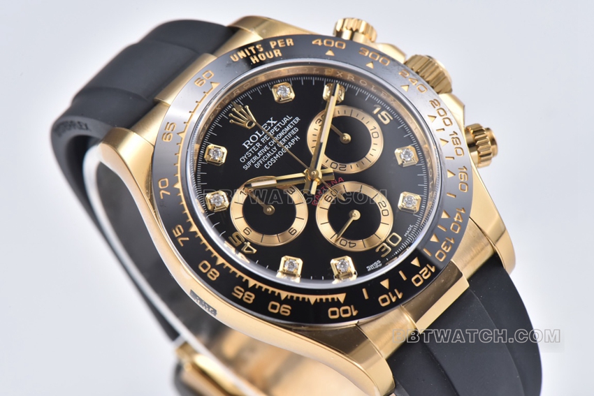 C Factory RolexDaytona1:1super cloneblack dialyellow gold rubber model m116518ln-0078front live photo