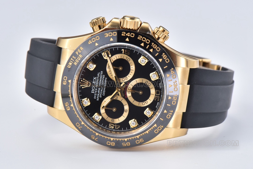 C Factory RolexDaytona1:1super cloneblack dialyellow gold rubber model m116518ln-0078front live photo