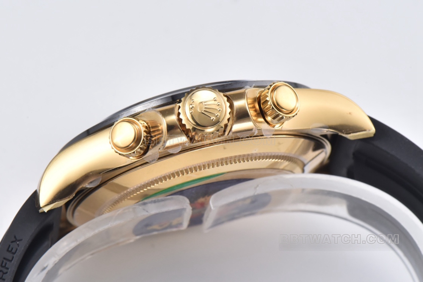 C Factory RolexDaytona1:1super cloneblack dialyellow gold rubber model m116518ln-0078side live photo