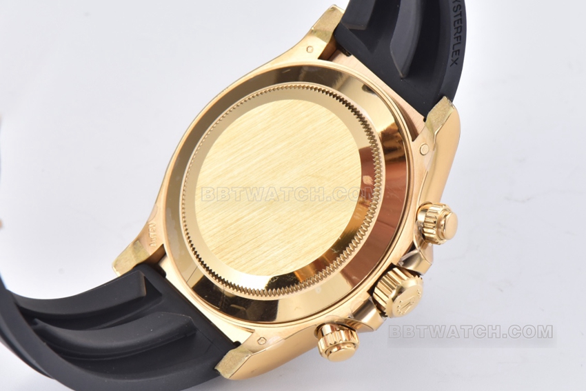 C Factory RolexDaytona1:1super cloneblack dialyellow gold rubber model m116518ln-0078caseback live photo