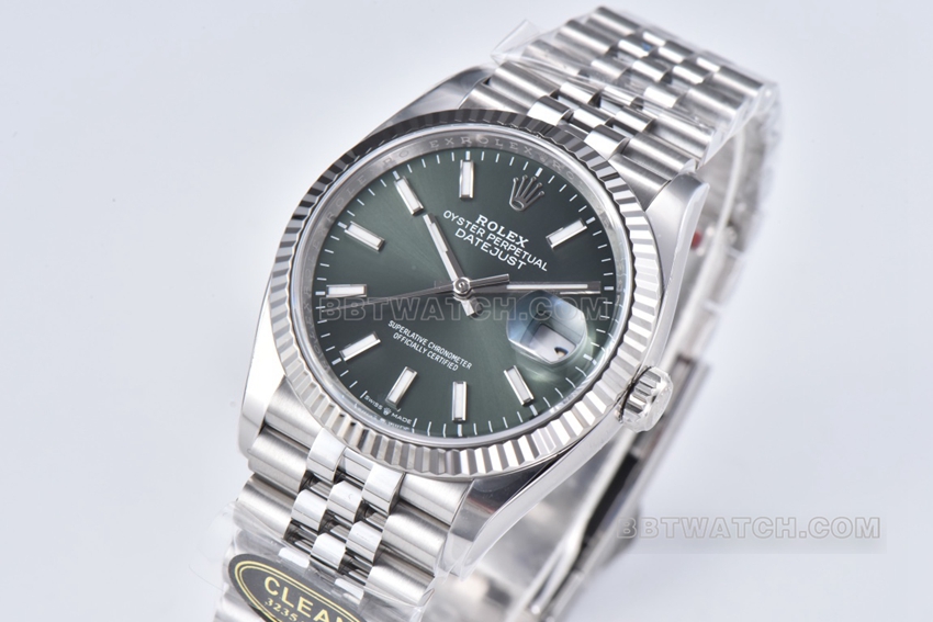 C factory Rolex log super A imitation green disk 36mm five compartment link m126234-0051 front real picture