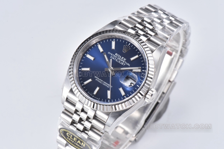C factory Rolex log super cloneblue dial36mm five grid link m126234-0017front live photo