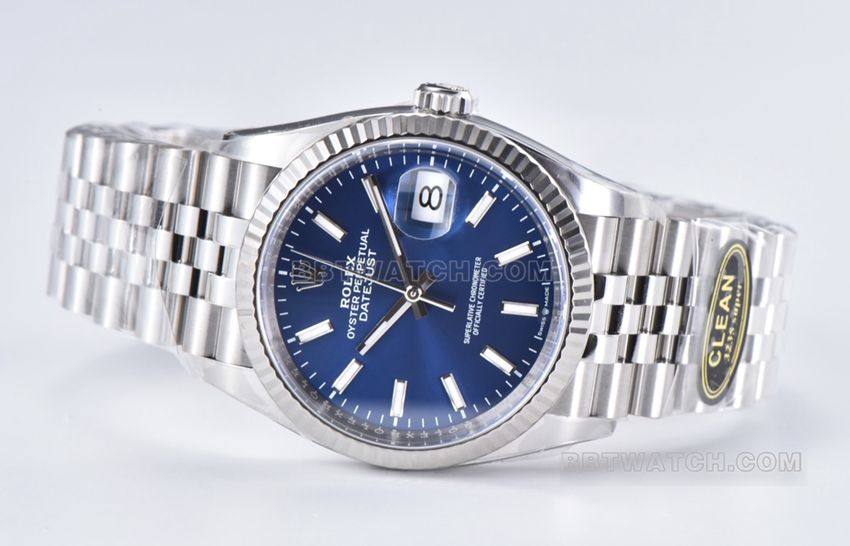 C factory Rolex log super cloneblue dial36mm five grid link m126234-0017front live photo