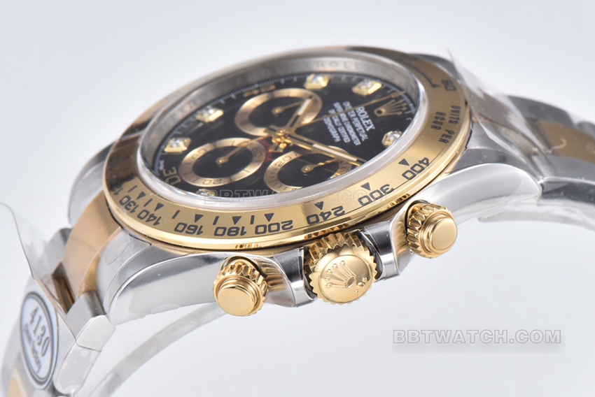 Factory C Rolex Daytonatop-tier 1:1super cloneblack dial gold steel bracelet model m116503-0011side live photo