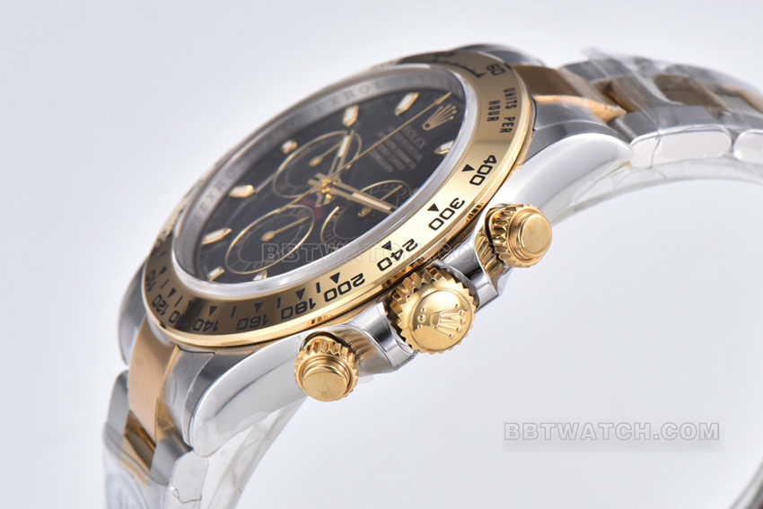 Factory C Rolex Daytona super cloneblack dial gold steel bracelet model m116503-0004side live photo