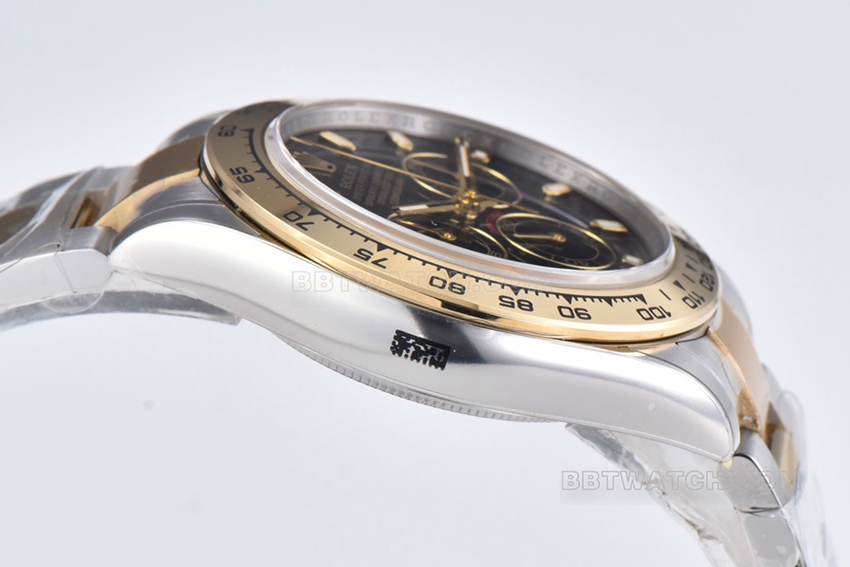 Factory C Rolex Daytona super cloneblack dial gold steel bracelet model m116503-0004side live photo